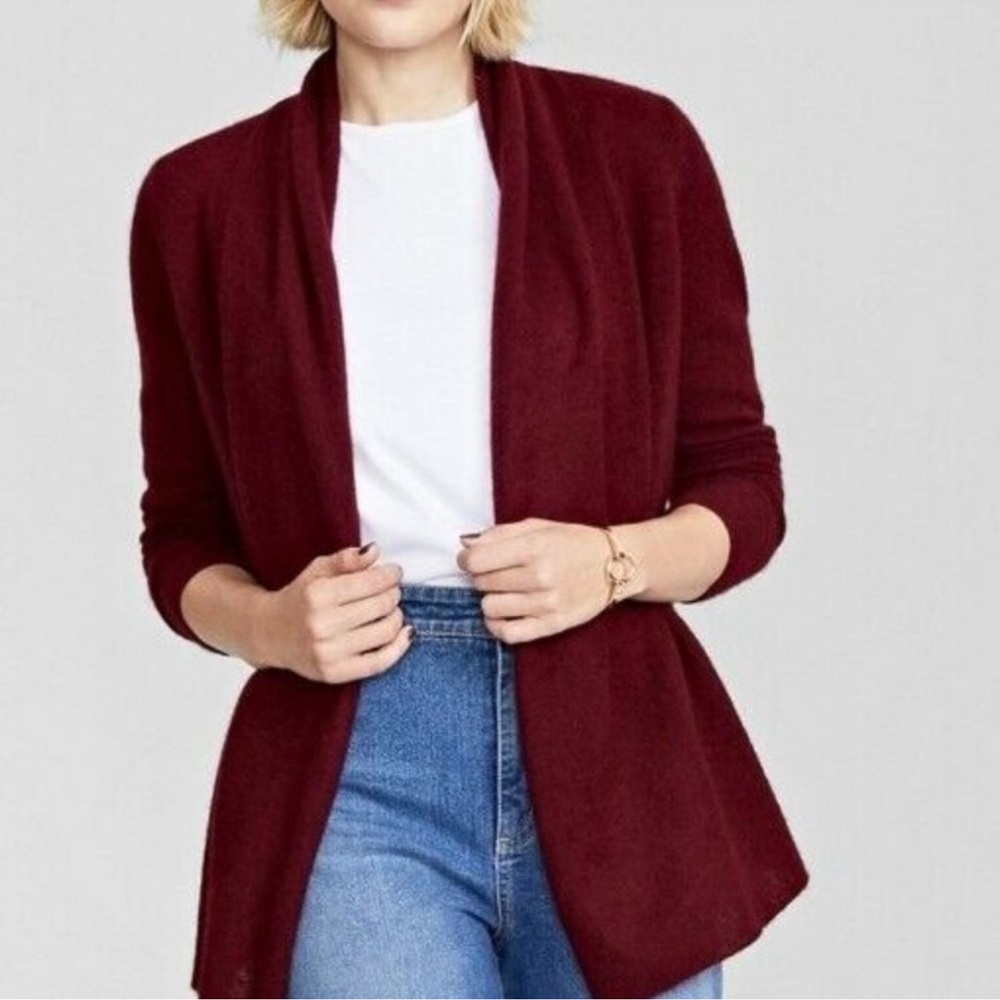 CHARTER CLUB LUXURY CASHMERE M CRANTINI BURGUNDY OPEN CARDIGAN SWEATER